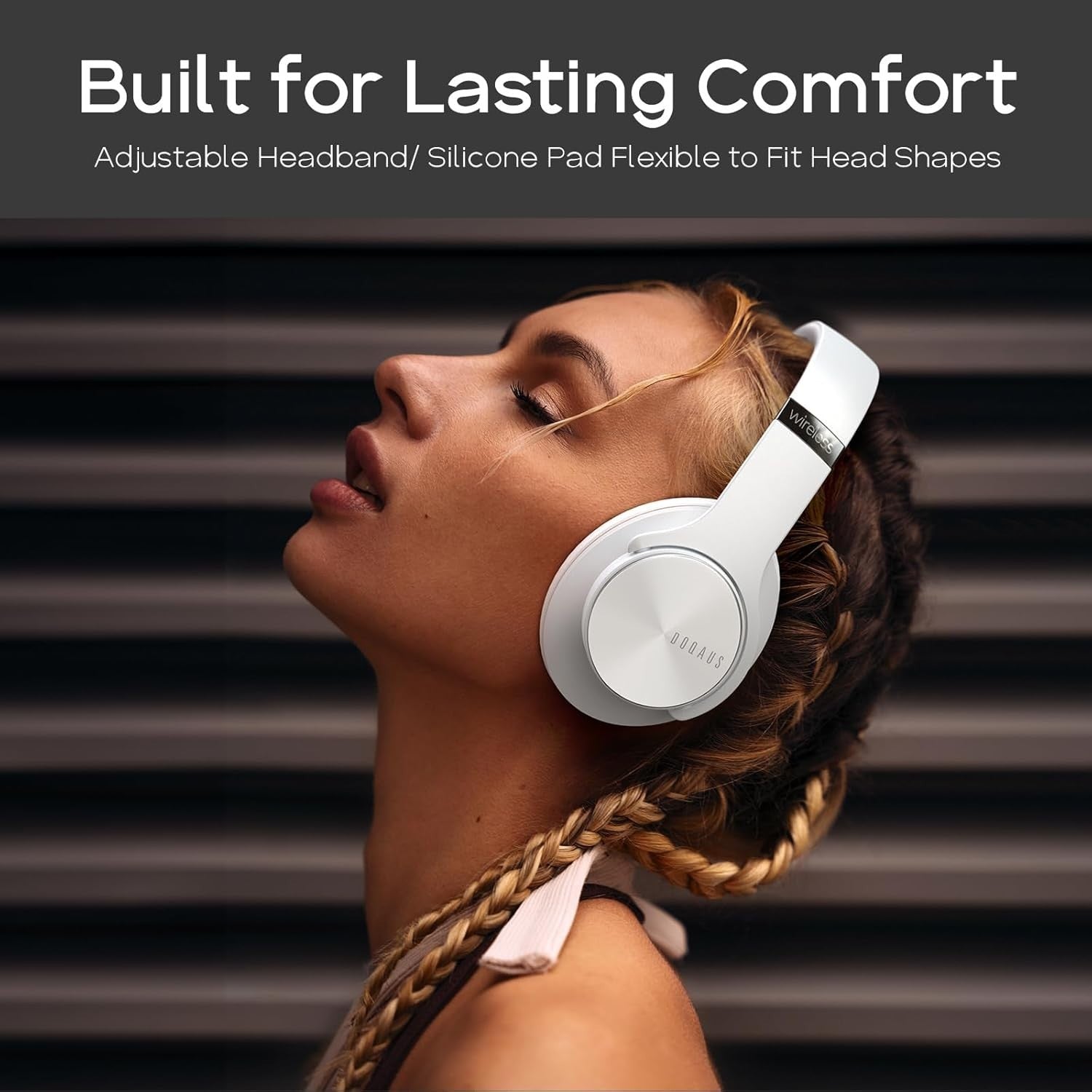 White Bluetooth 5.3 Headphones Over Ear 90H Playtime 3 EQ Hi-Fi Sound