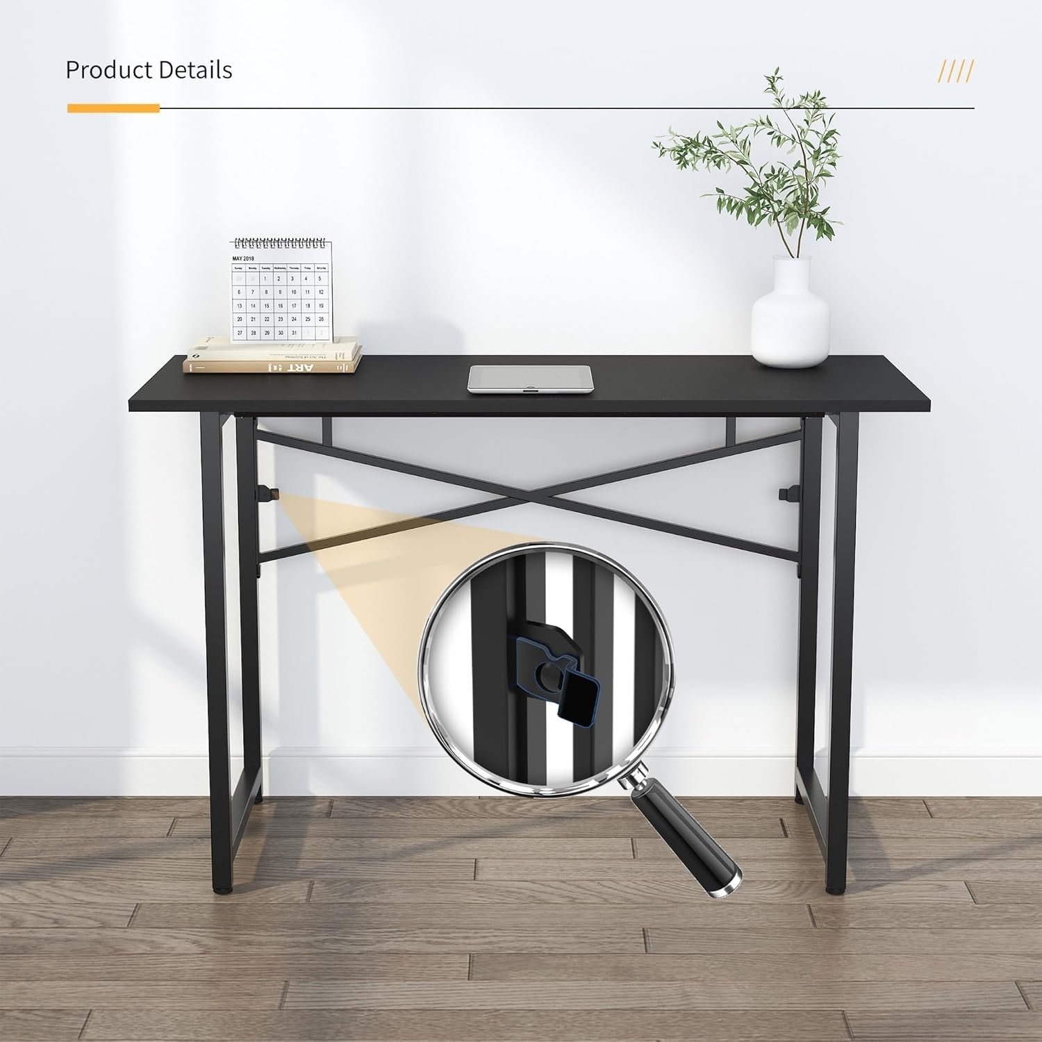 Black Folding Desk 120cm No Assembly Required Home Office Gaming Table