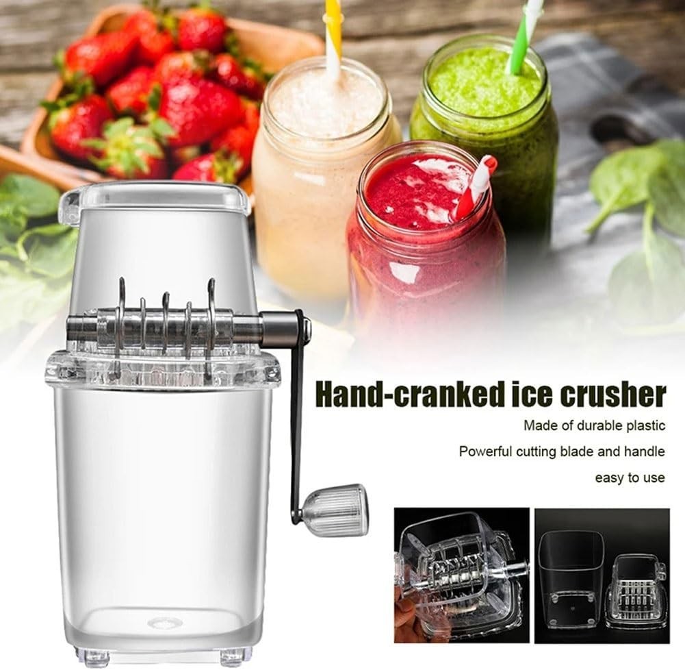 Manual Ice Crusher Hand Crank Ice Shaver Slush Snow Cone Maker 1.25L
