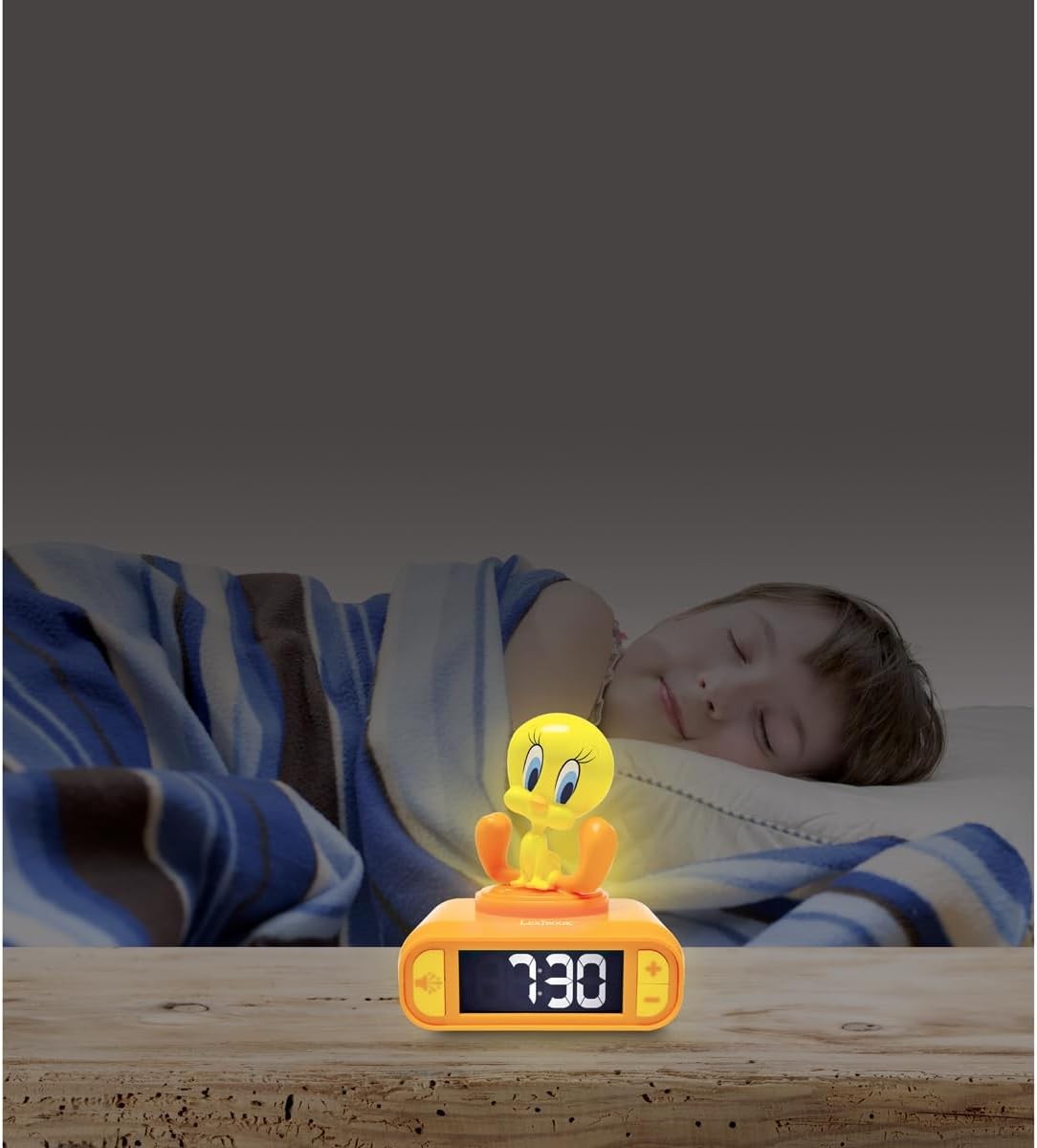 Kids Yellow Night Light Alarm Clock LCD Snooze Sounds Bedside Clock