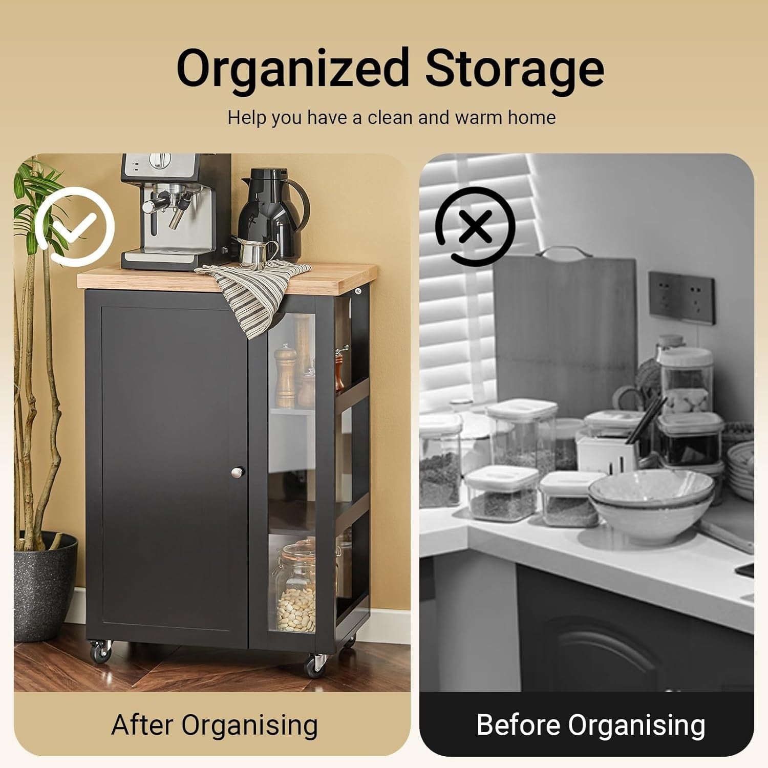 Compact Kitchen Island on Wheels Storage Cabinet Black