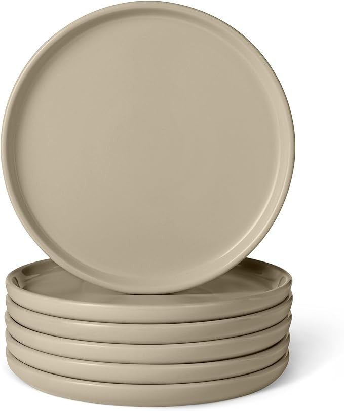6pc Stoneware Dinner Plates 27cm Microwave Dishwasher Safe Neutral Grey
