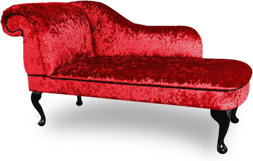 Shimmer Velvet Chaise Lounge Sofa Red – Left Hand, UK Handmade