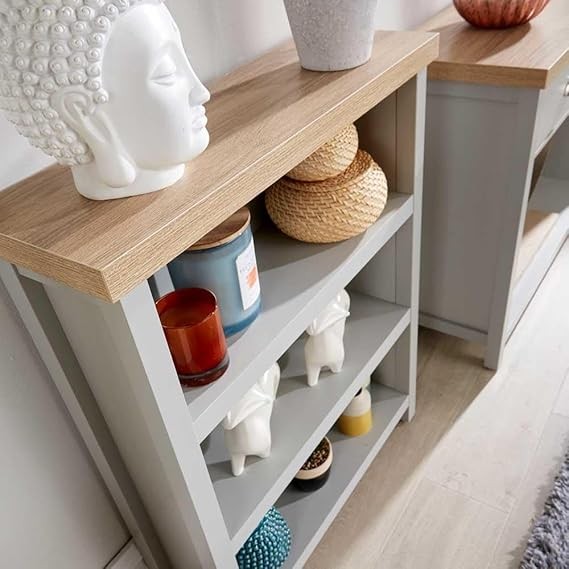Modern 3-Shelf Low Bookcase Grey Oak Effect | Stylish Storage Display Unit