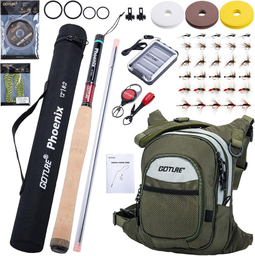 12ft Tenkara Fly Fishing Rod Kit Carbon Fibre Cork Handle Chest Pack