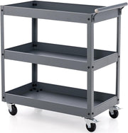 3 Tier Heavy Duty Tool Trolley Rolling Utility Storage Cart Grey