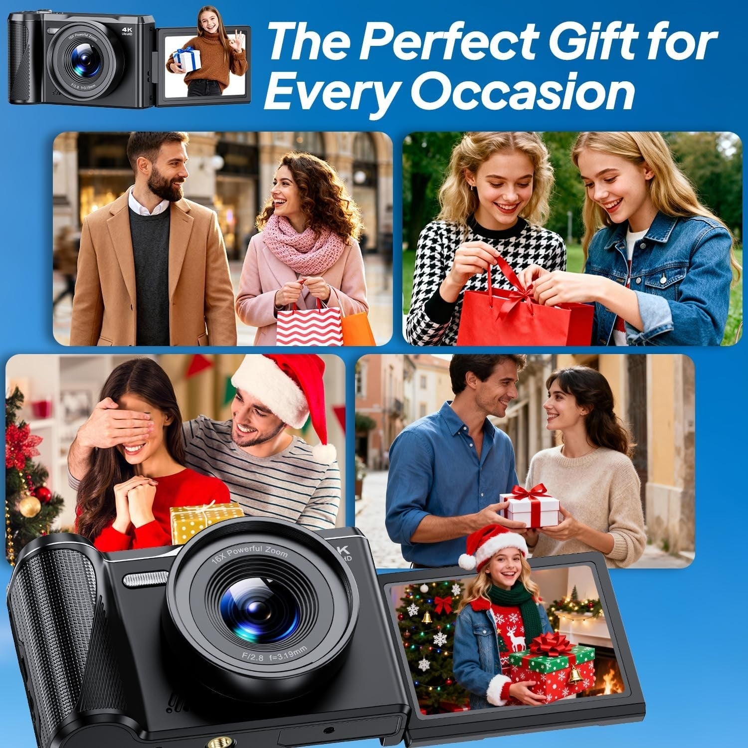4K 56MP Vlogging Camera Flip Screen Zoom Retro Camera w SD Card