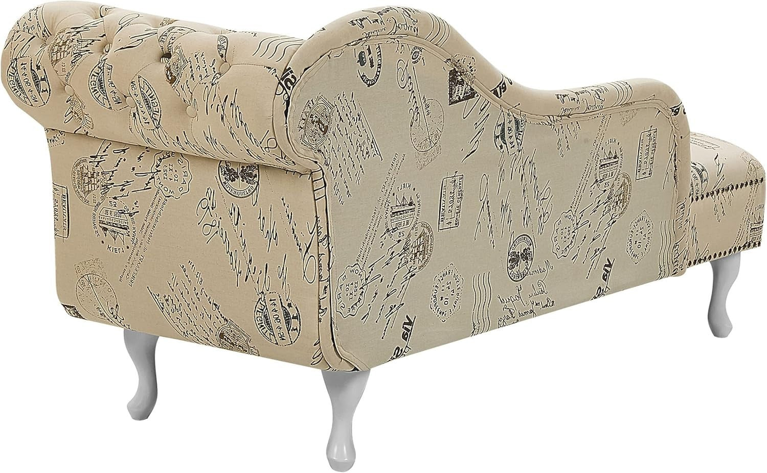 Vintage Right Hand Chaise Lounge Beige Polyester Fabric Tufted Backrest