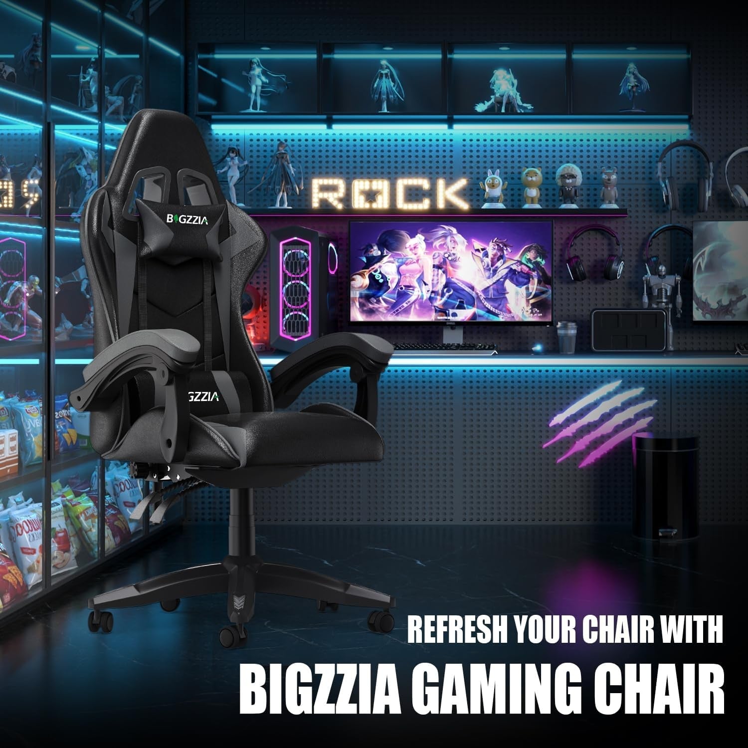Ergonomic Gaming Chair Reclining Swivel Office Desk Chair Grey