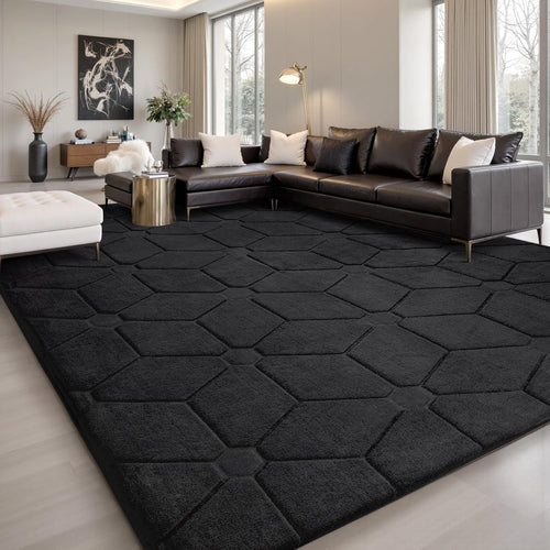 Extra Large Black Area Rug 275x370cm Washable Anti Slip Short Pile Carpet