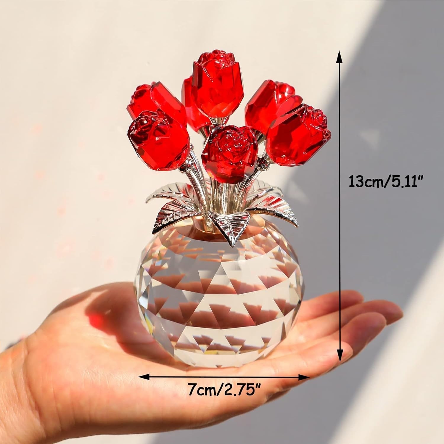 Red Crystal Rose Bouquet Ornament Gift for Women Birthday Valentine Anniversary