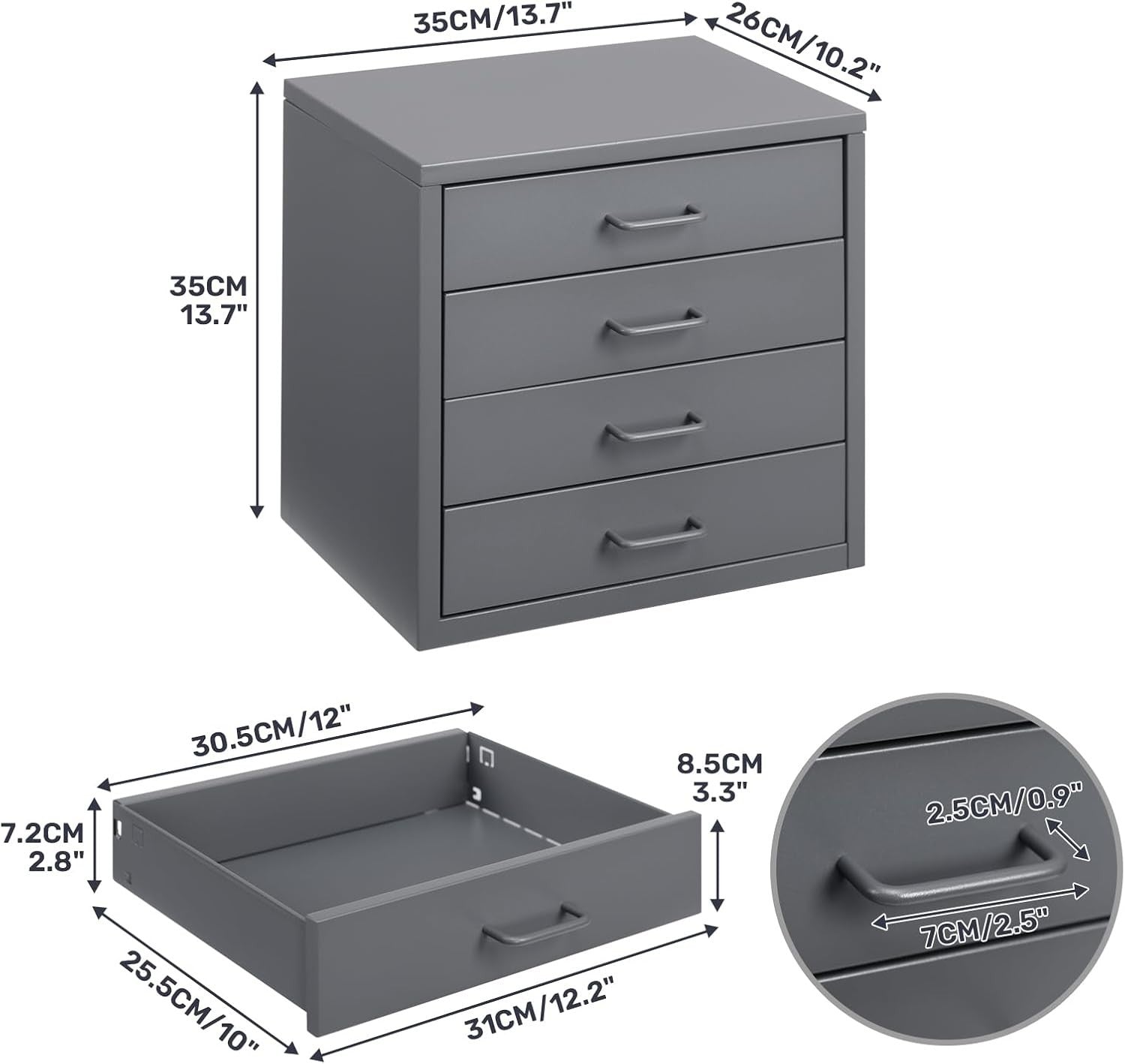 Grey Desktop A4 File Cabinet 4 Drawer Metal Office Storage Organizer