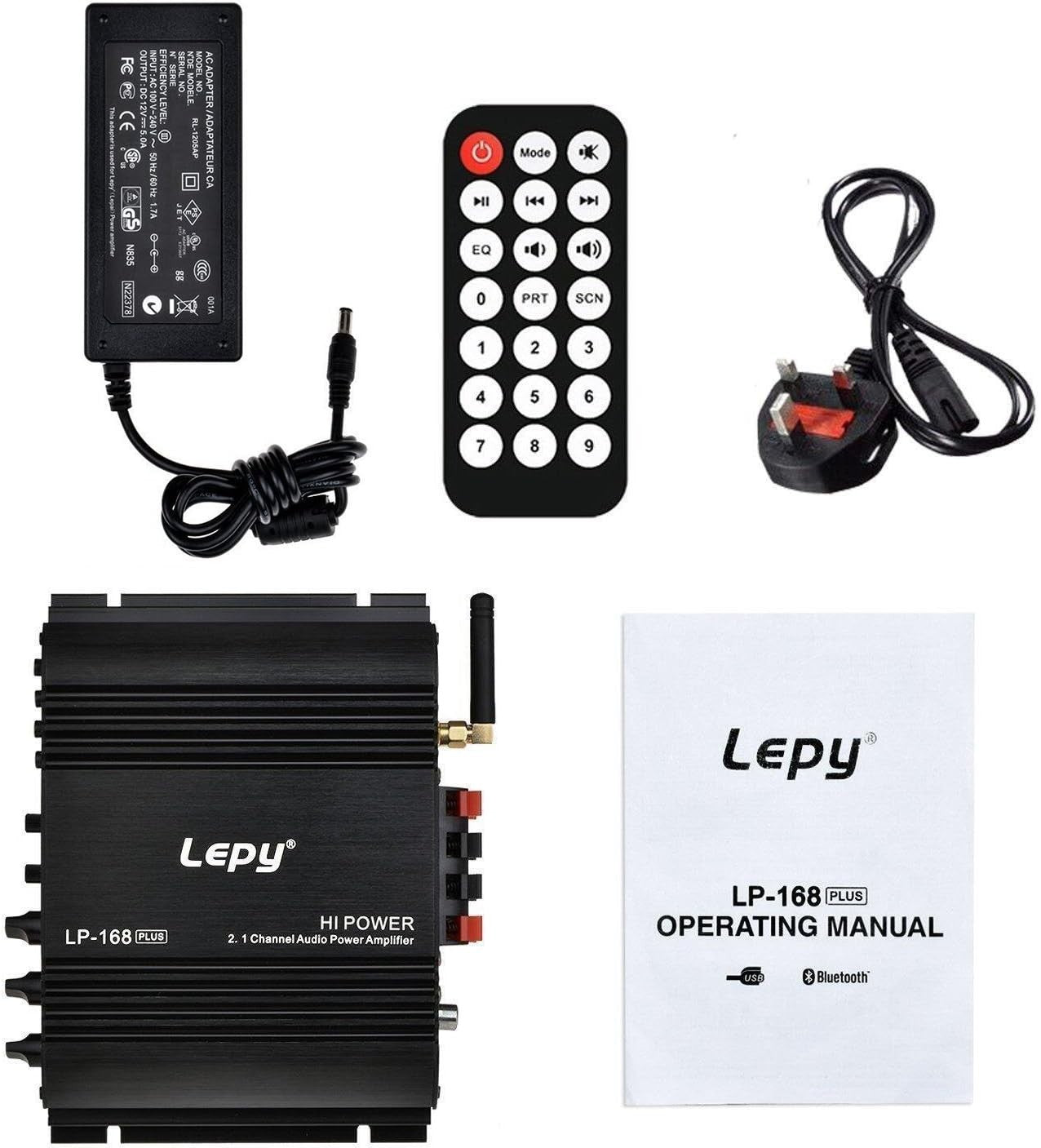 Lepy 168Plus 2.1 Channel Hi-Fi Stereo Amplifier Bluetooth USB AUX Remote