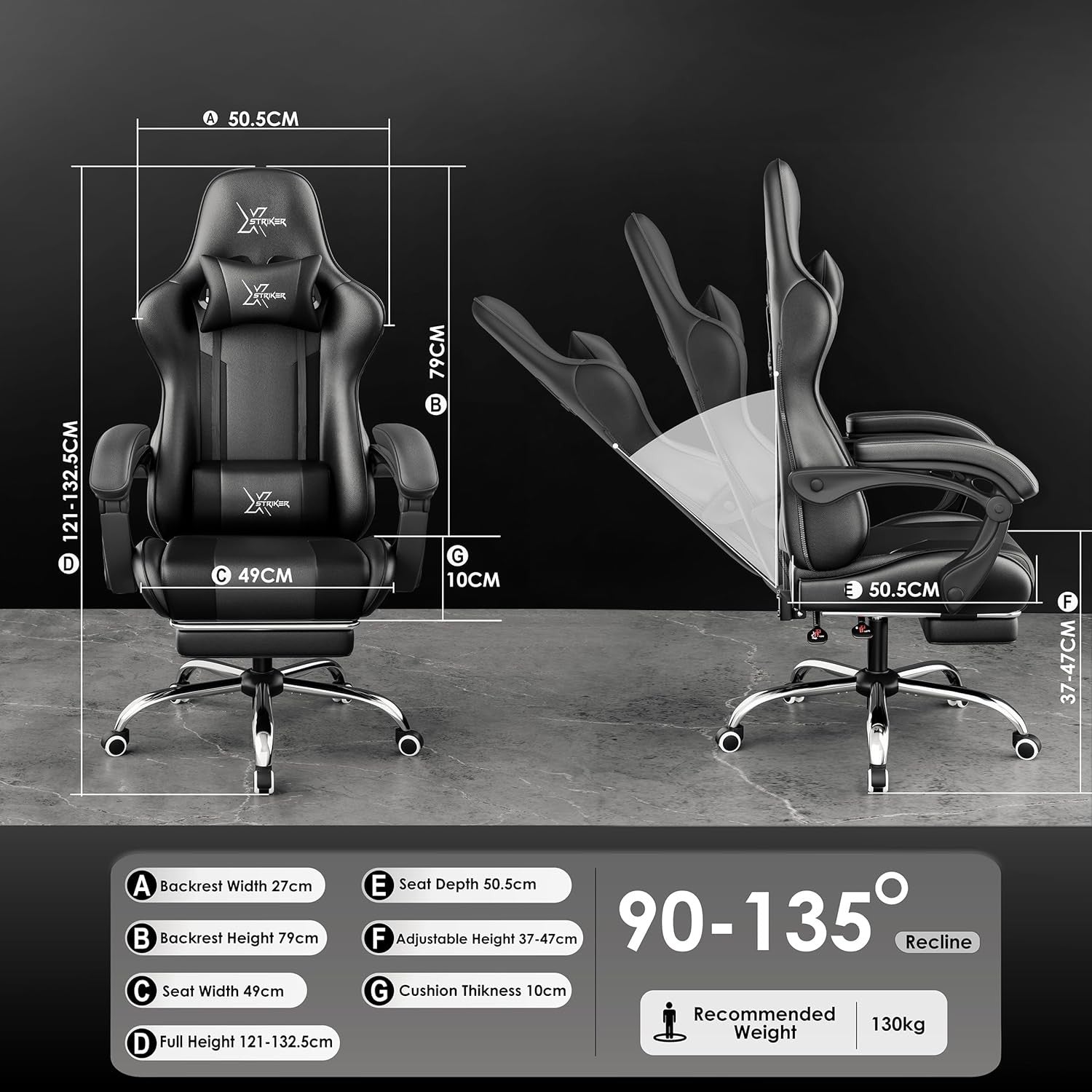Ergonomic Gaming Chair Reclining Office Chair w/ Footrest Black
