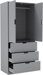 Modern Grey 2 Door 3 Drawer Wardrobe with Rail & Shelf 180cm Storage