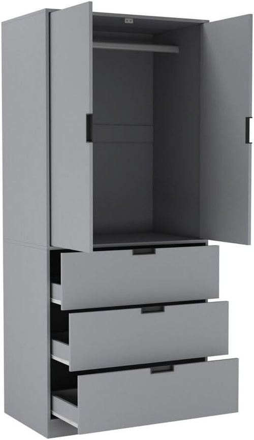Modern Grey 2 Door 3 Drawer Wardrobe with Rail & Shelf 180cm Storage