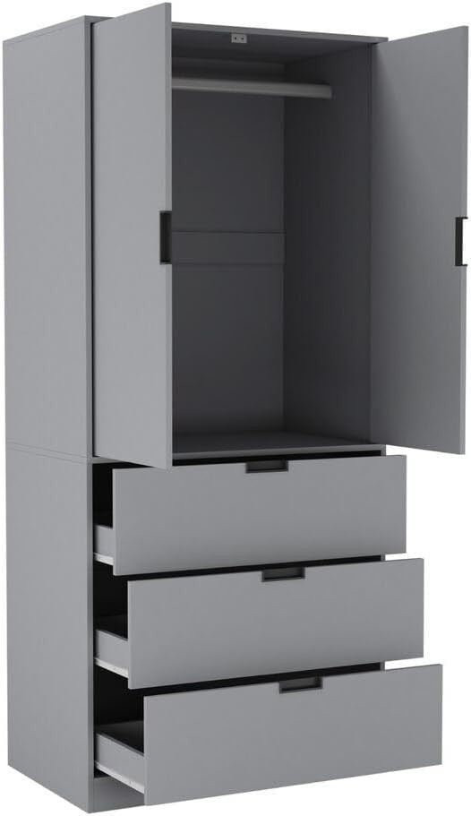 Modern Grey 2 Door 3 Drawer Wardrobe with Rail & Shelf 180cm Storage