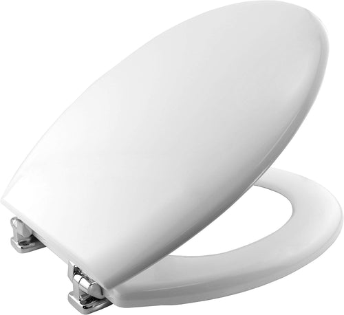 New York Ultra-Fix White Wooden Toilet Seat | Gloss Finish | Chrome Hinges