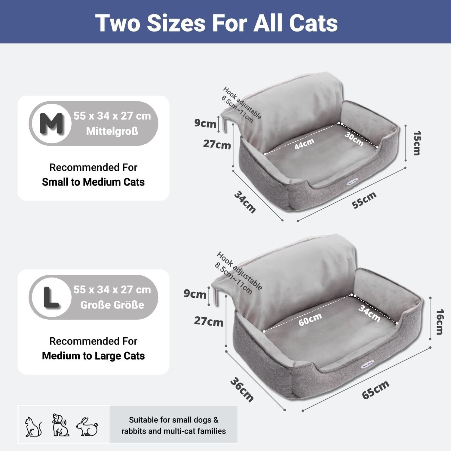Cat Radiator Bed Heater Hammock Window Perch Washable Cover Grey