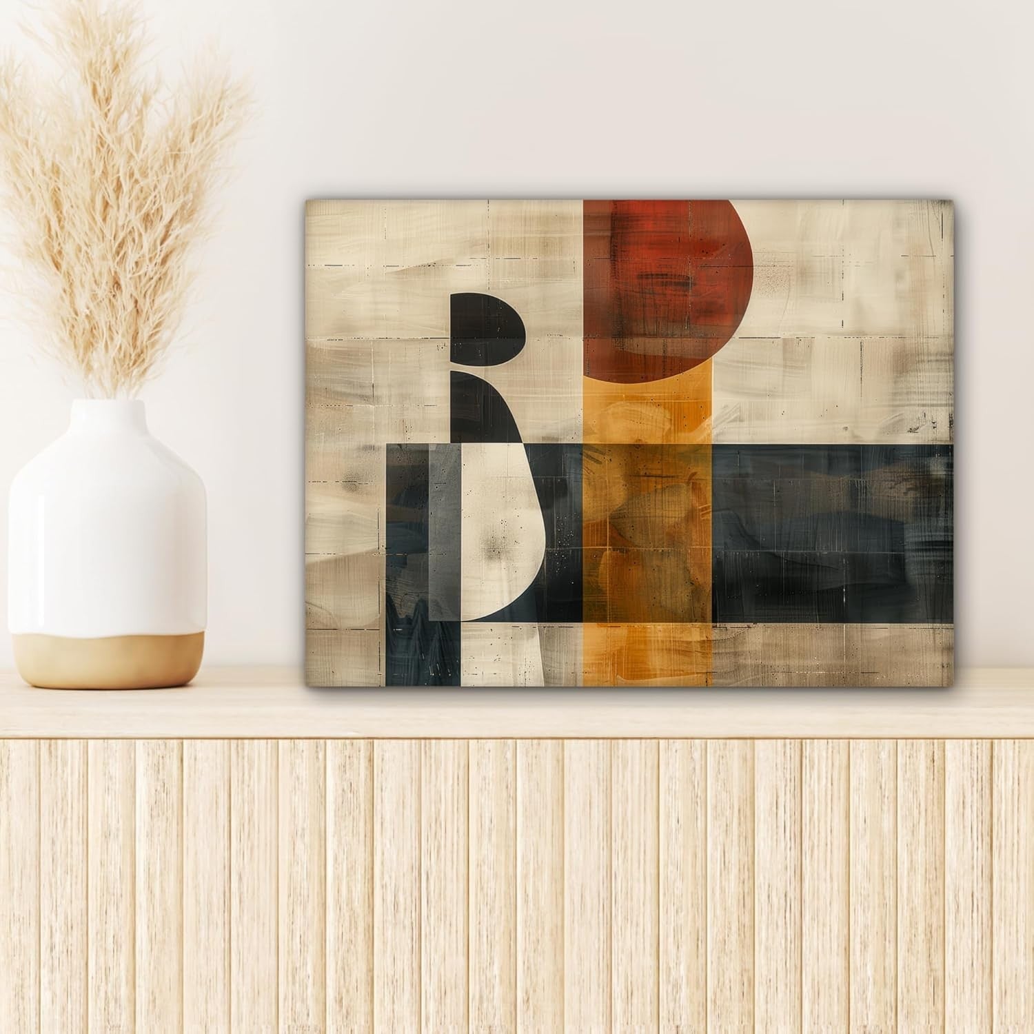 Beige Industrial Abstract Canvas Wall Art 40x30cm Modern Print