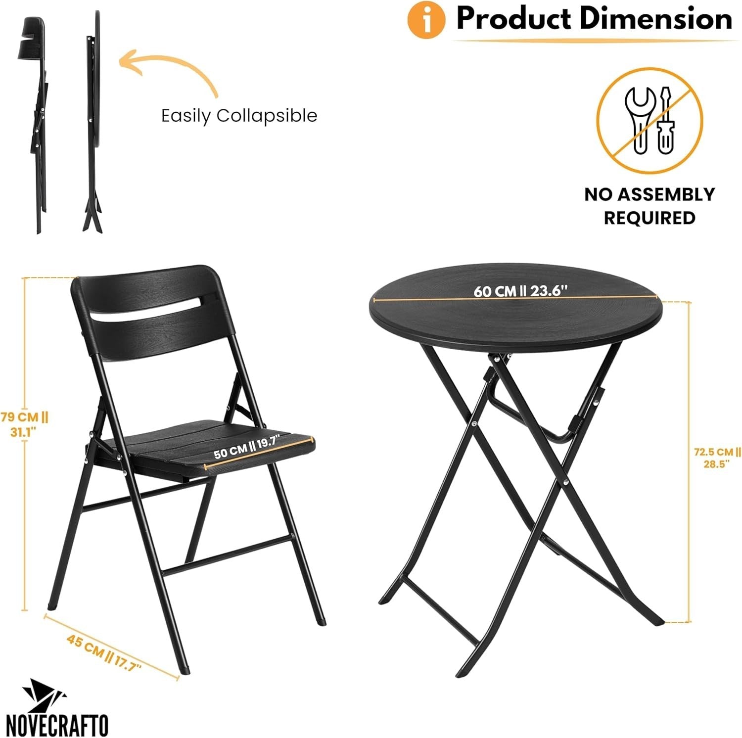 Outdoor Bistro Set 3pc Folding Garden Table Chairs Patio Balcony Compact