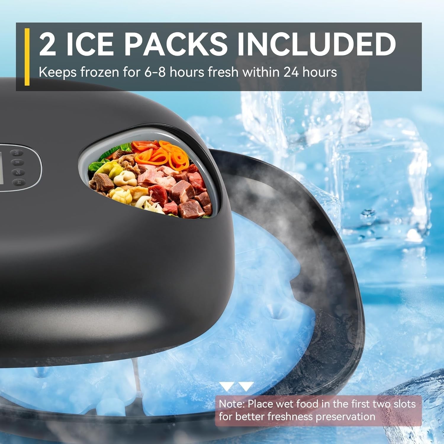 Automatic Cat Feeder Wet Dry Food Timer 6 Meal Rechargeable Ice Pack