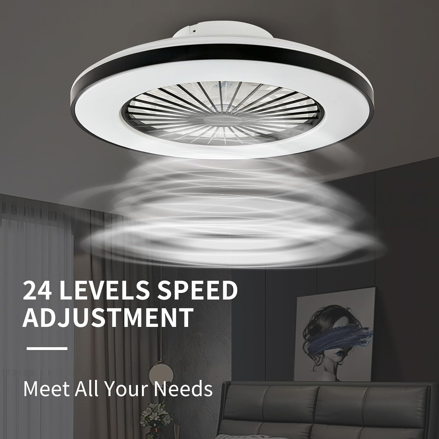 50CM LED Ceiling Fan Light, 24 Speeds, Dimmable, Remote, 3000K-5500K