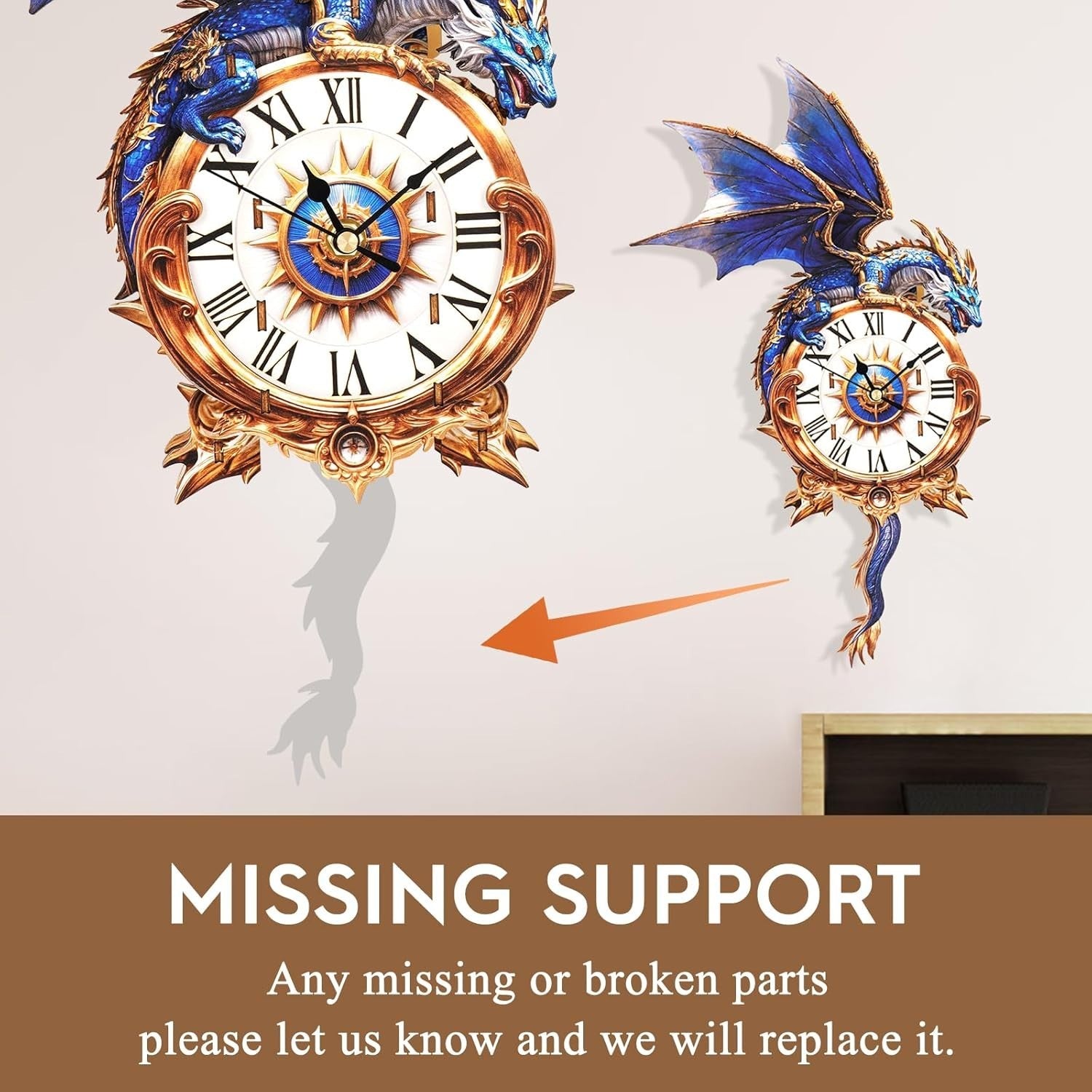 3D Blue Dragon Clock Puzzle Wooden Wall Art Timepiece Home Decor