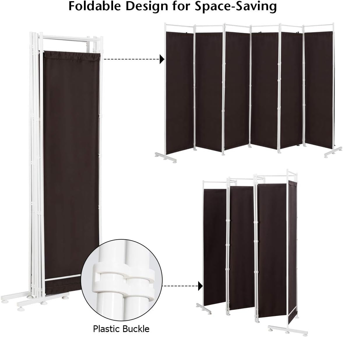 6 Panel Coffee Folding Room Divider Privacy Screen Freestanding Partition 180cm
