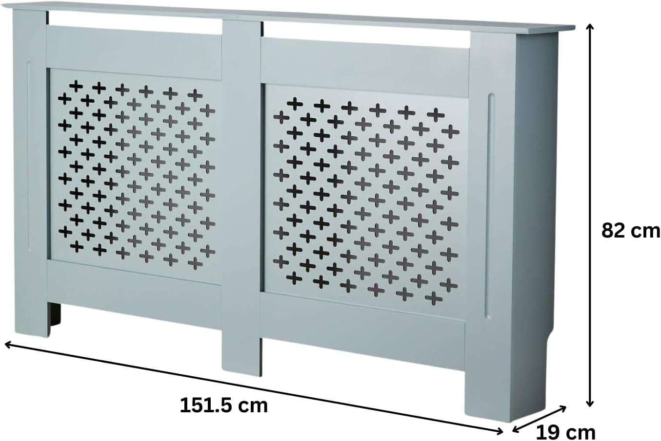 Grey Radiator Cover Large 152cm Wooden Cabinet with Decorative Grill & Shelf