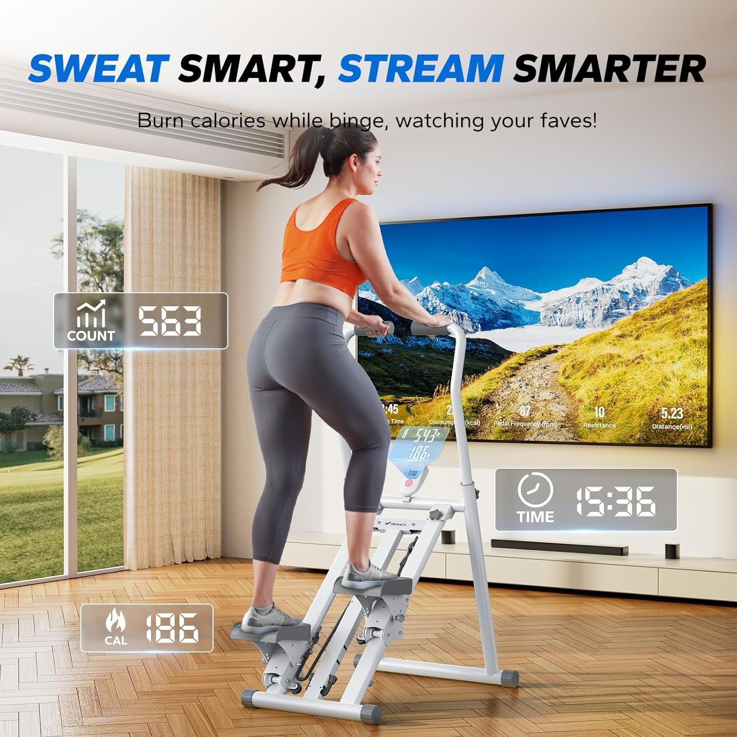 Foldable Stair Climber w/ LCD Monitor, 3 Resistance Levels & Adjustable Pedals