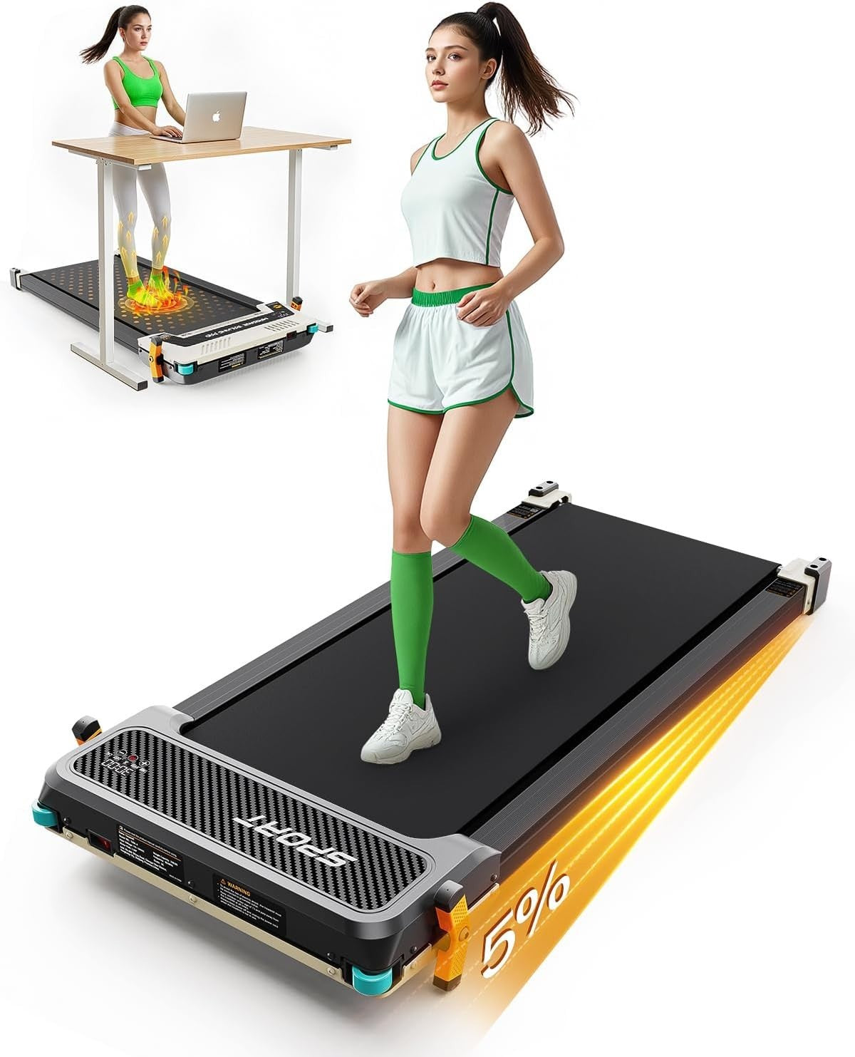 Under Desk Incline Treadmill w/ LED, Remote & Foot Massage Mode