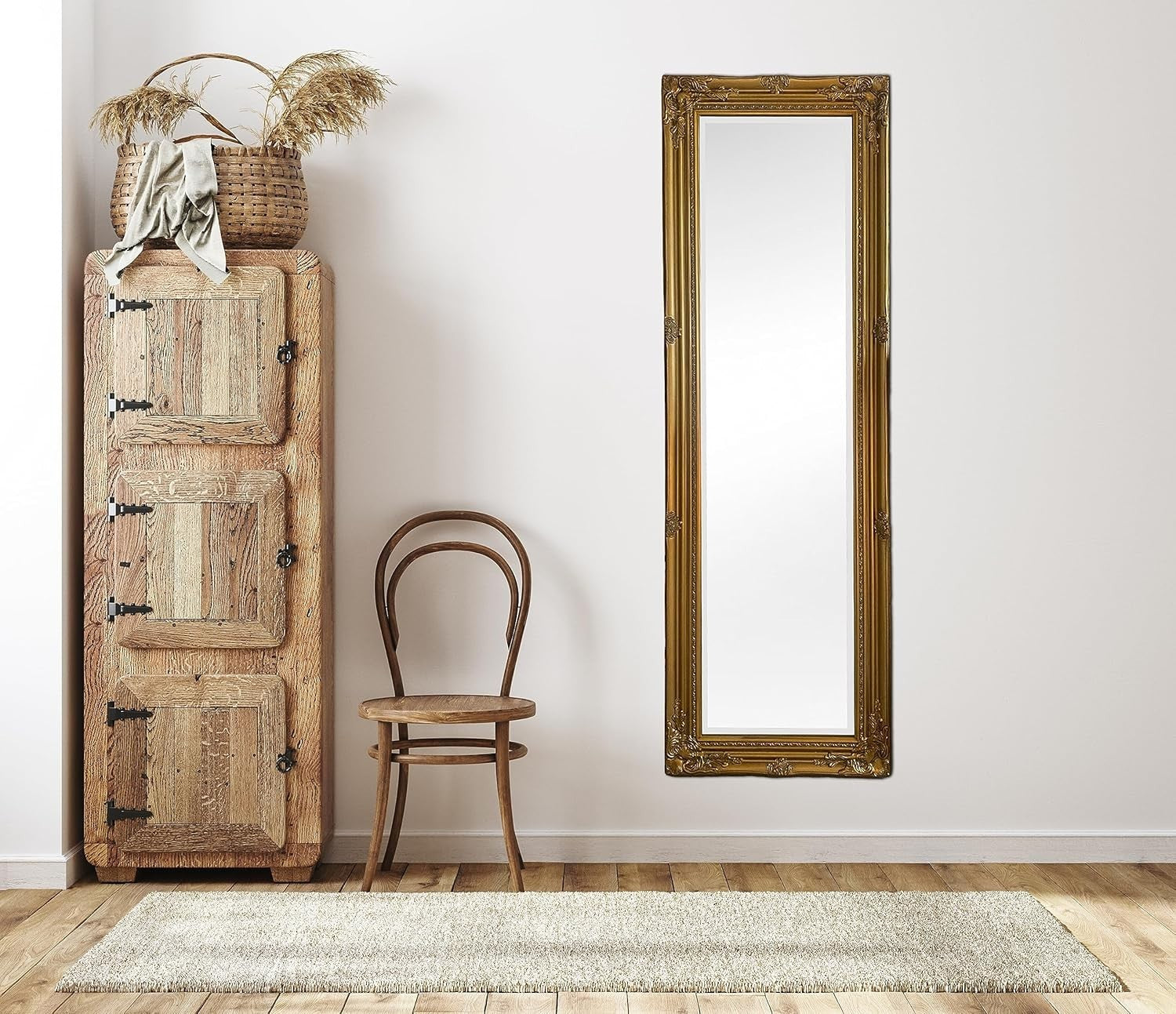 Gold Full Length Mirror 124x40cm Ornate Frame Floor Standing Dressing