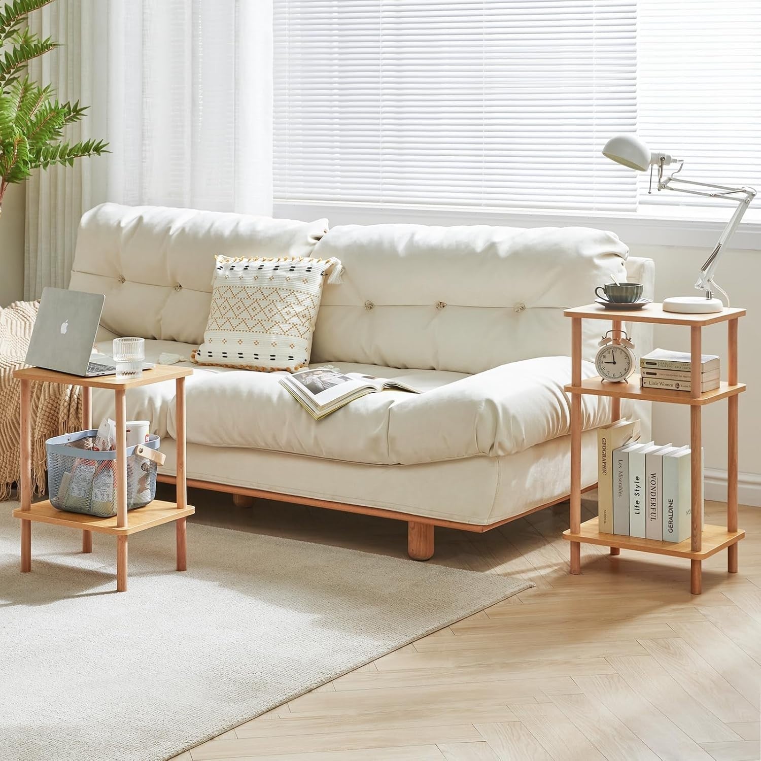 3-Tier Solid Wood Side Table with Storage Shelves - No Assembly Needed