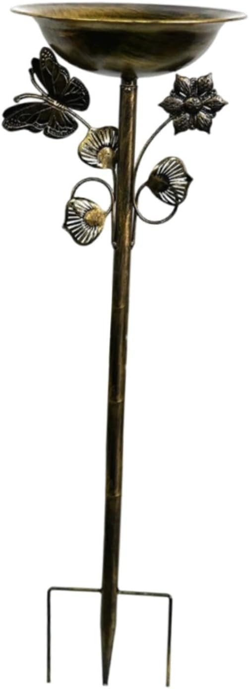 Gold Metal Bird Bath Feeder Bowl Garden Outdoor Decor with Prong Base Stand