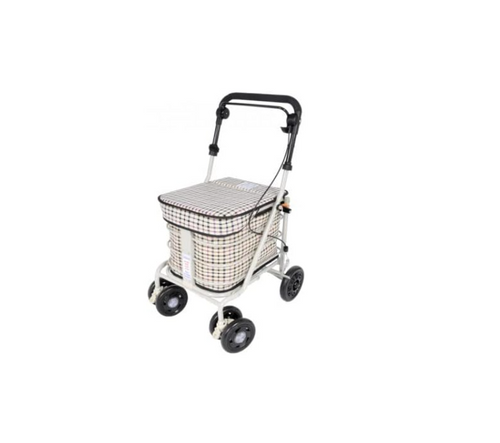 3 In 1 Shopping Trolley With Seat 4 Wheel Rollator Cart Light Tartan