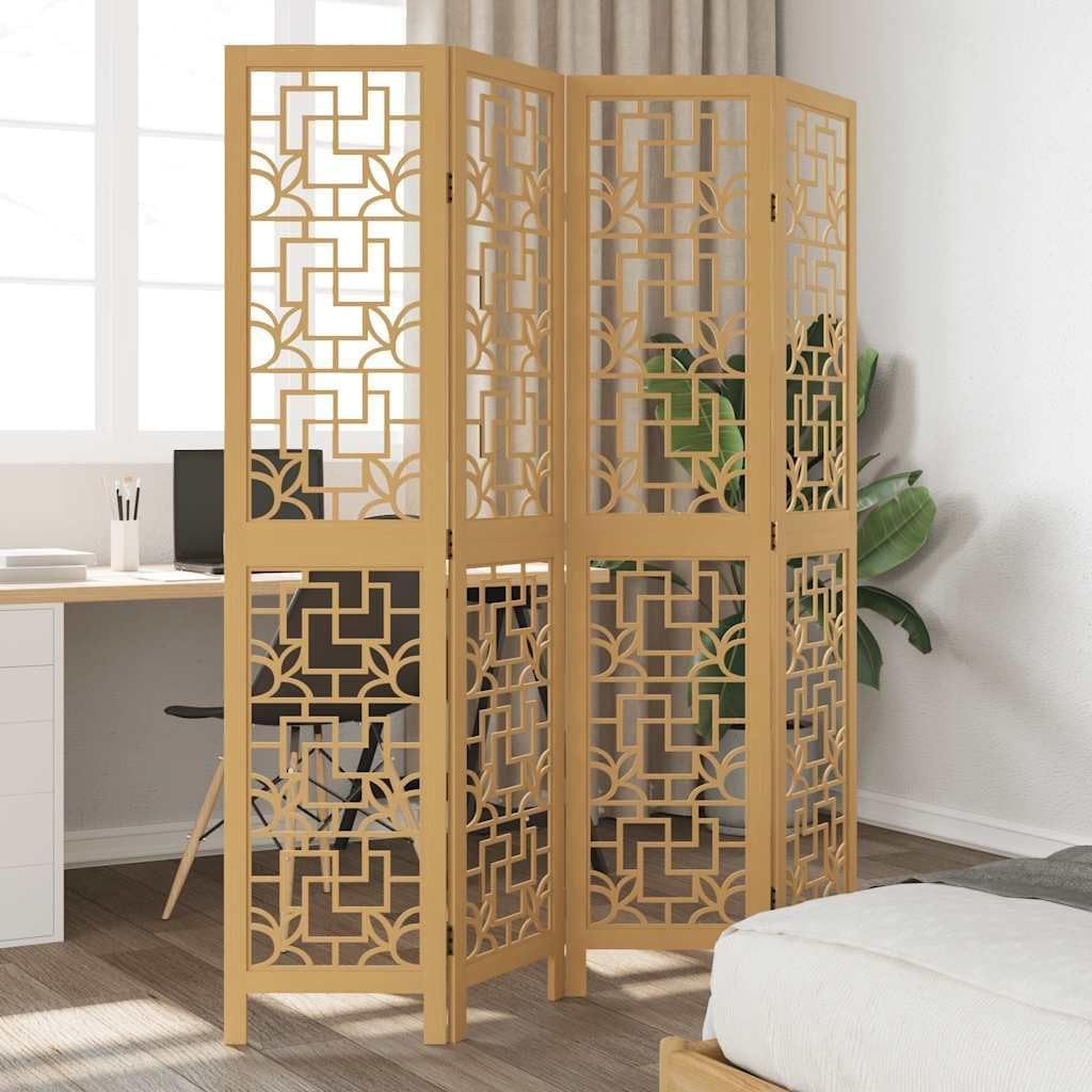 4 Panel Brown Wood Room Divider Folding Privacy Screen 160x180cm Decorative Part
