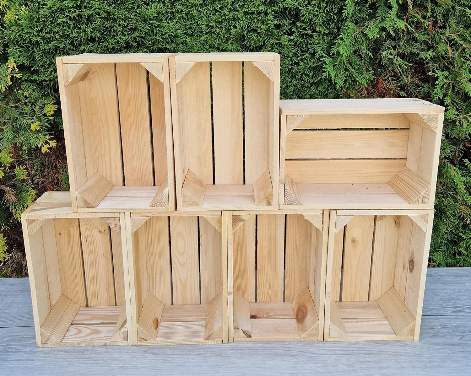 7-Piece Natural Wooden Storage Crates Organizer 30x20x15cm Durable