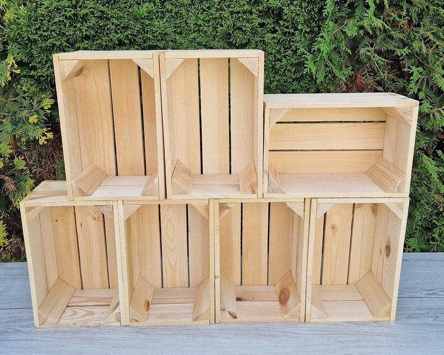 7-Piece Natural Wooden Storage Crates Organizer 30x20x15cm Durable
