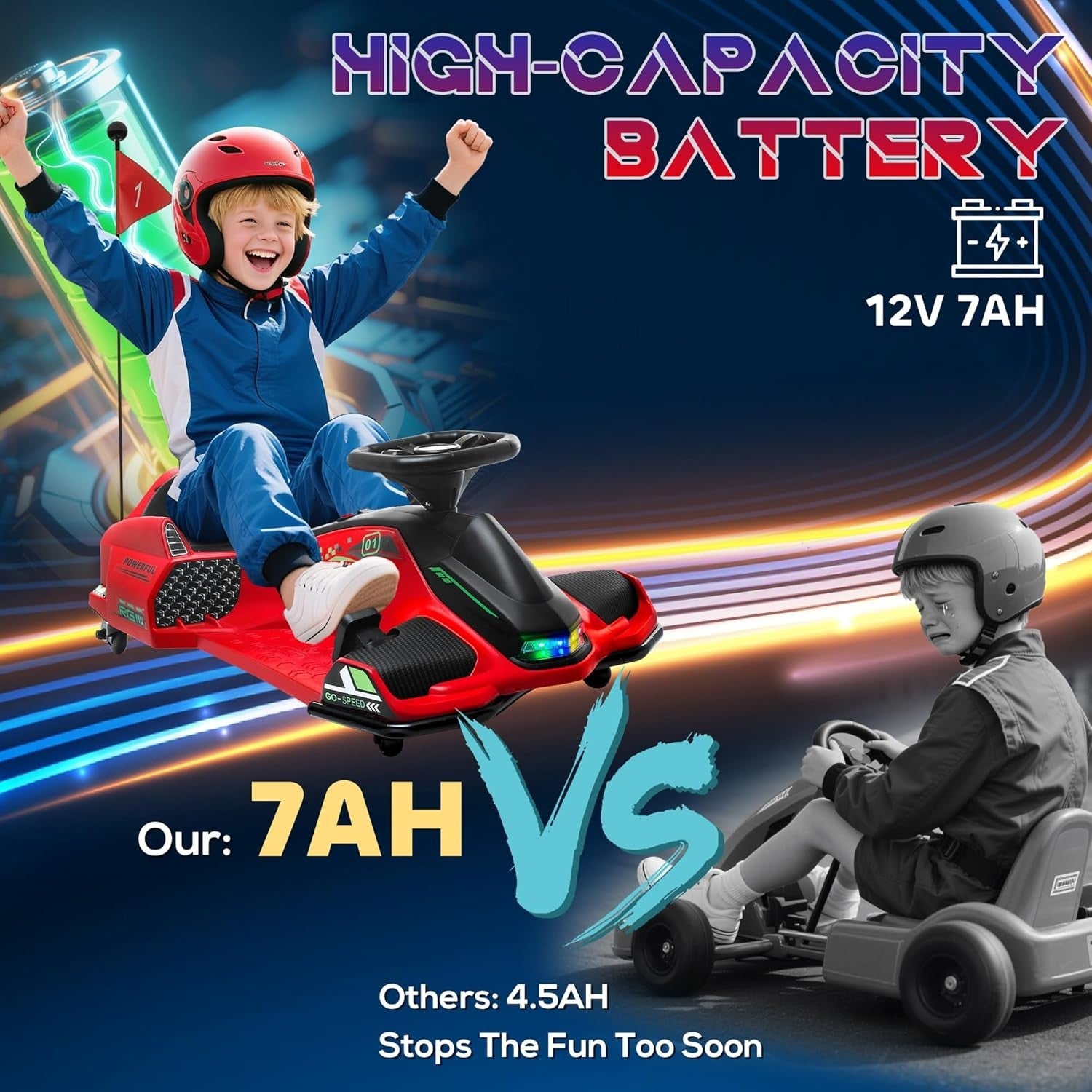 12V Electric Drift Go Kart Kids Ride On Car LED Lights Music 50kg Red