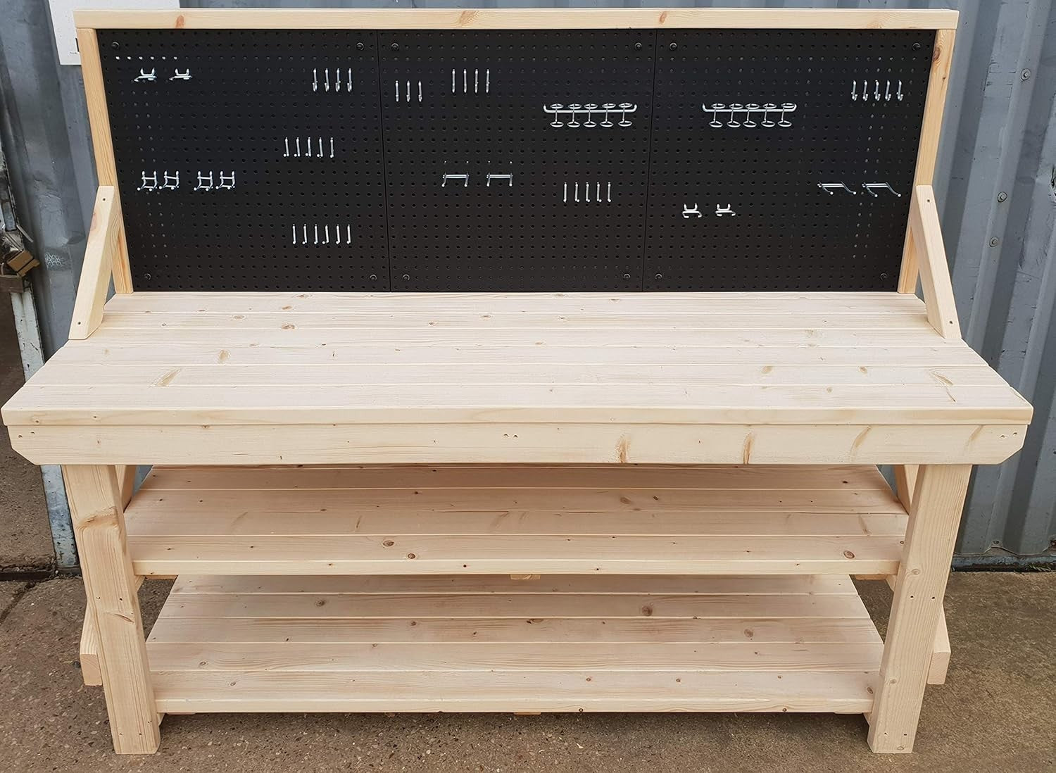 6ft Heavy Duty Wooden Workbench with Peg Board & Shelves – 46pc Peg Kit