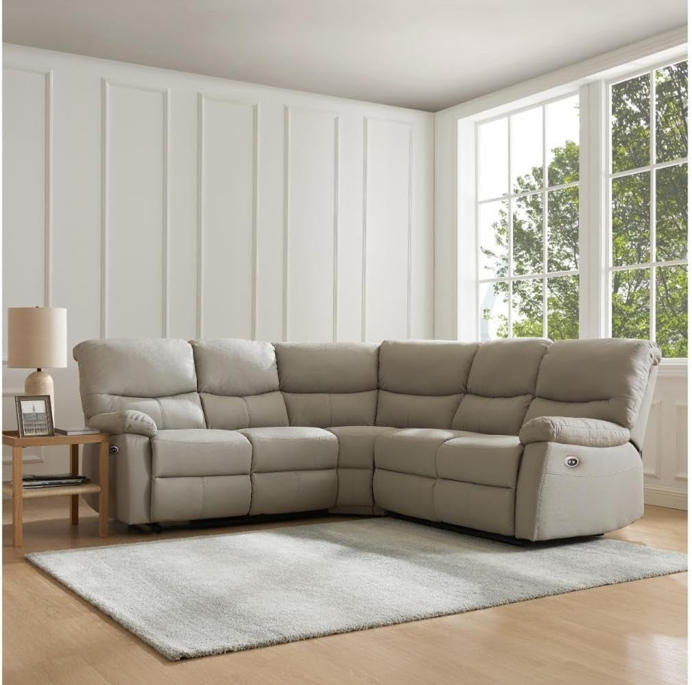 Reclining Corner Sofa Faux Leather 5 Seater Light Grey | Modern Large Suite
