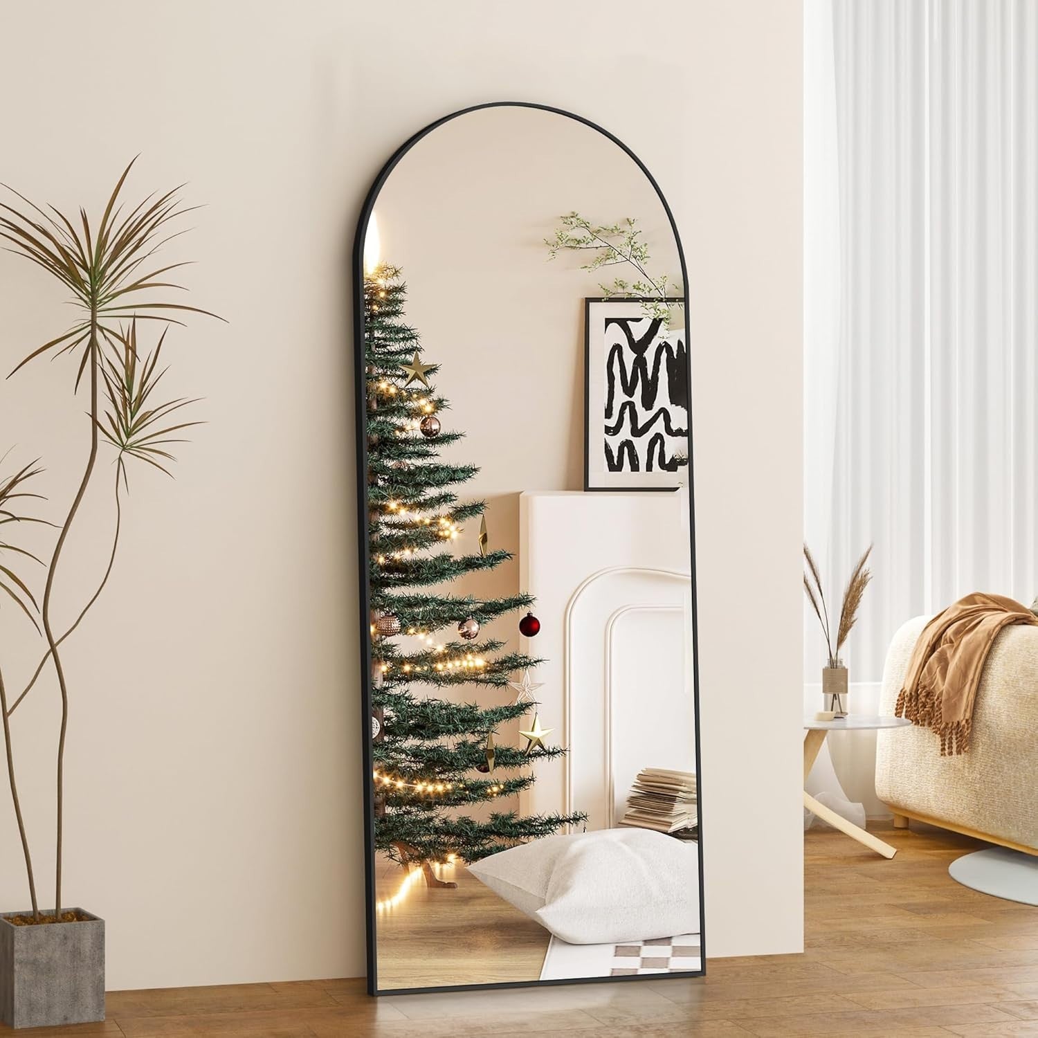 Large Arch Wall Mirror 165x60cm Black Frame Full Body Leaning Floor Mirror
