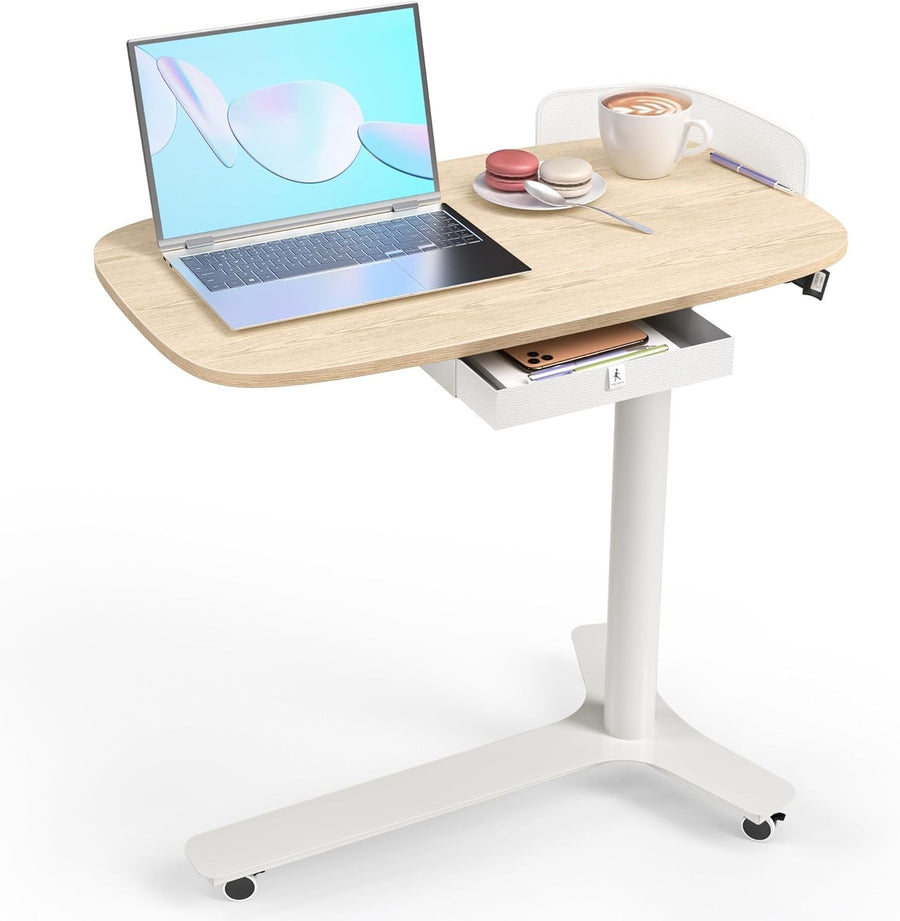 Mobile Standing Desk on Wheels Adjustable Pneumatic Overbed Laptop Table