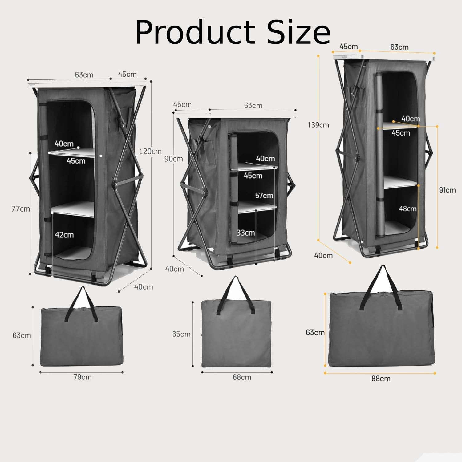 Folding Camping Cupboard 3 Shelves Waterproof Portable BBQ Storage Unit