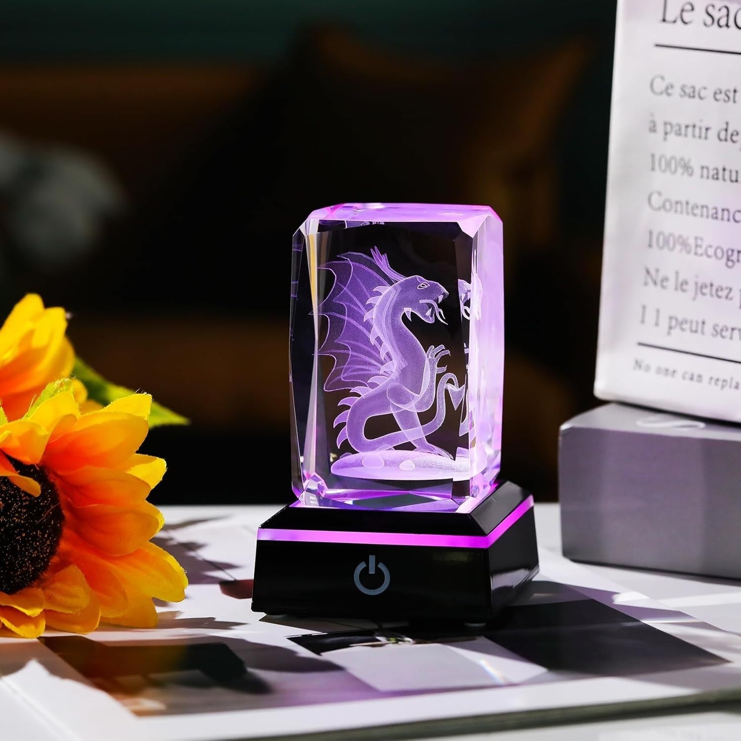 3D Crystal Dragon Ornament LED Light • Gothic Fantasy Glass Gift Home Decor