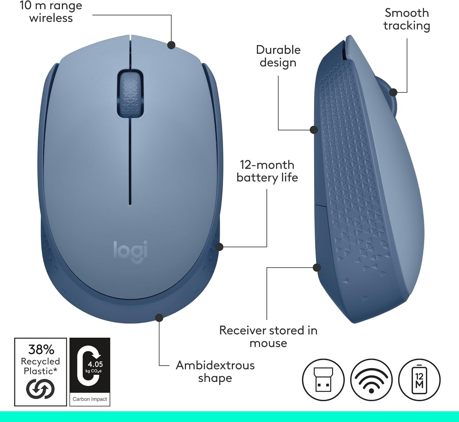 Wireless Optical Mouse 2.4GHz USB Compact Laptop PC 12M Battery