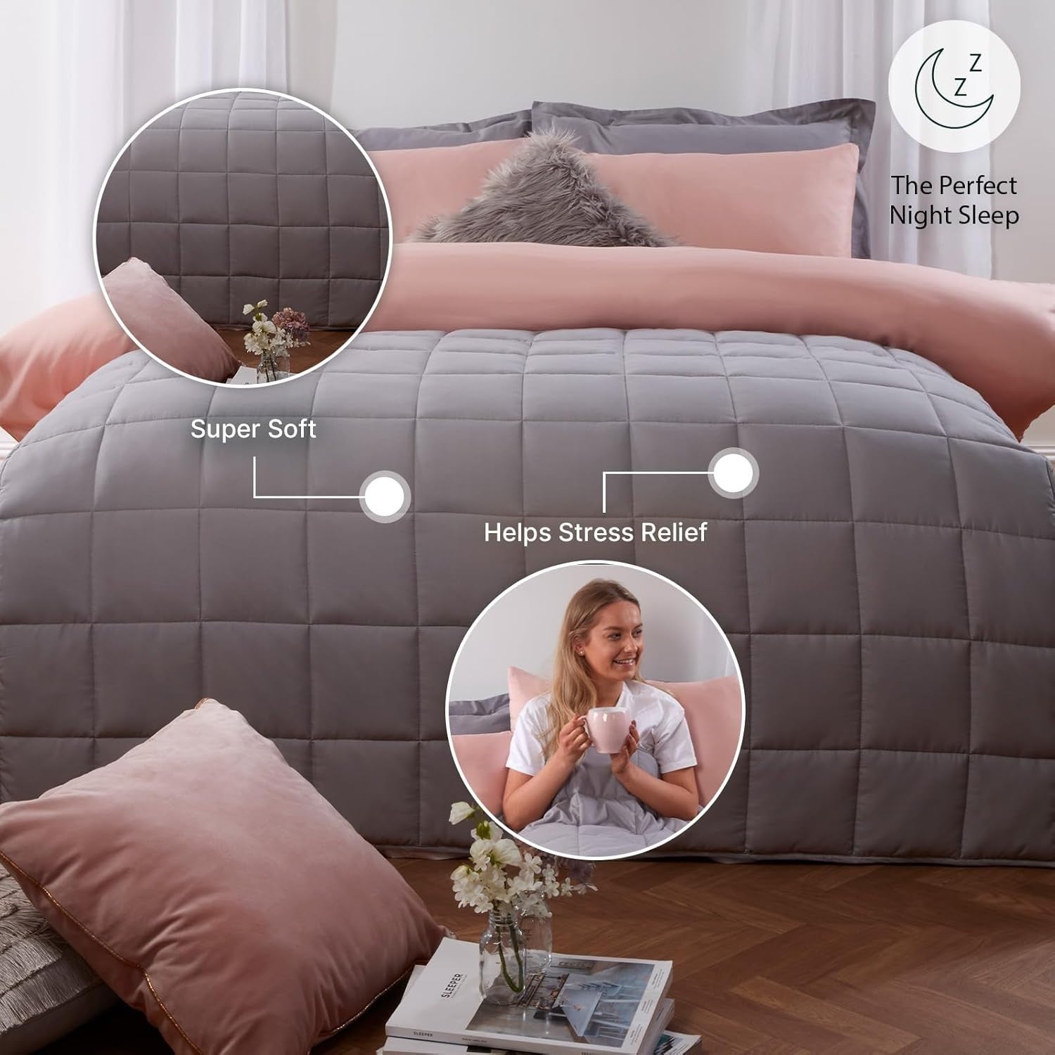Weighted Blanket Adults Silver Grey 4kg 125x150cm Calming Sleep Aid