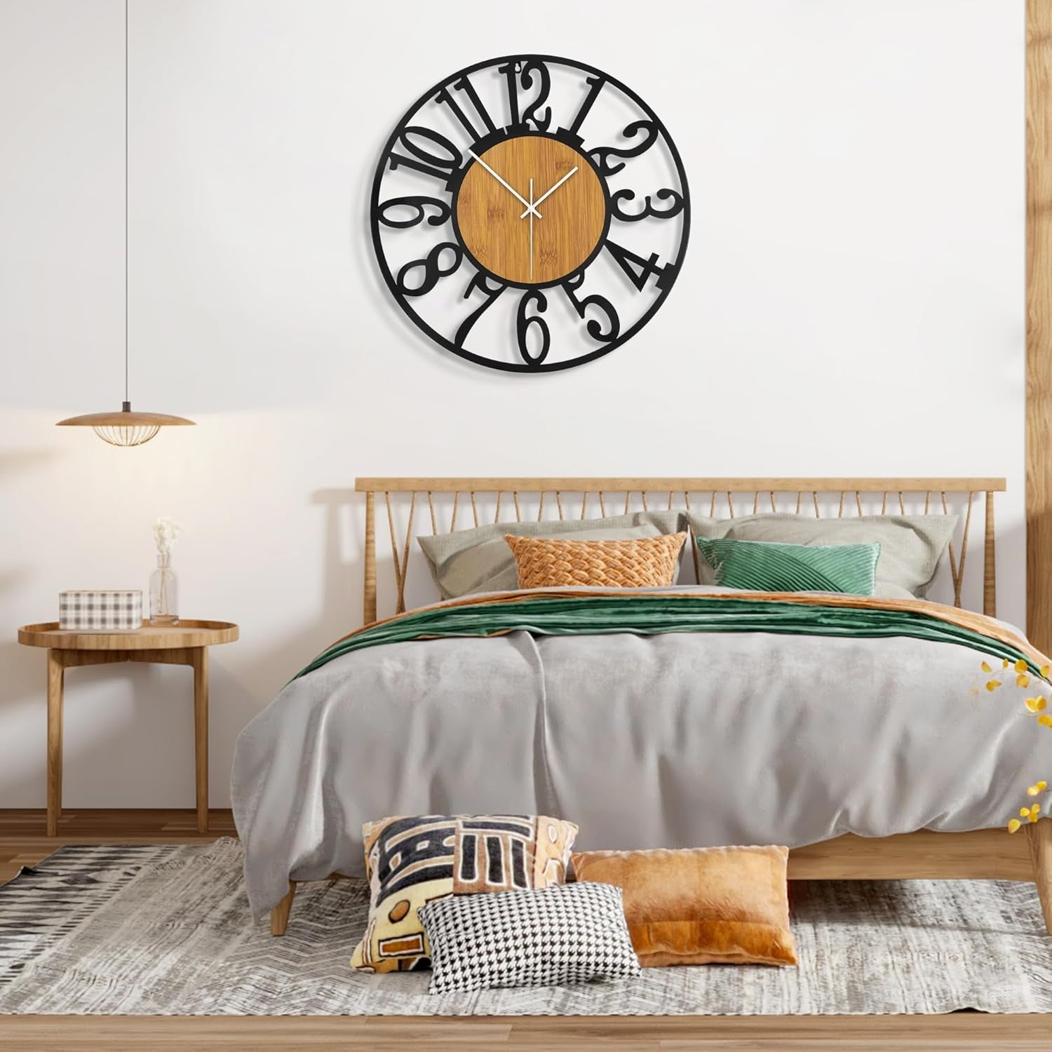 Large 40cm Silent Wall Clock Modern Rustic Metal Wood Arabic  Decor
