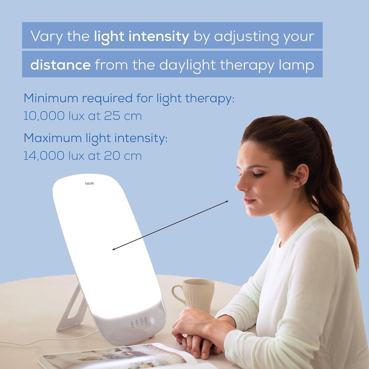 White SAD Light Therapy Lamp 13000 Lux Daylight Simulation Medical Timer
